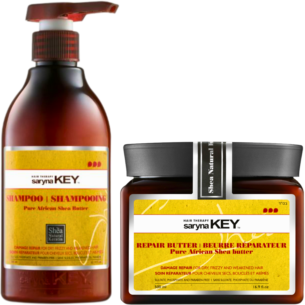 מארזי שי - מסכה לשיער יבש ופגום חמאת שיאה סרינה קיי 500 מ"ל+ שמפו 300 מ"ל מאת סרינה קיי SARYNA KEY | | אידיאלית ל- מסכה לשיער סרינה קיי שיקום שיער | מושלמת ל- {{ product_use_case }}