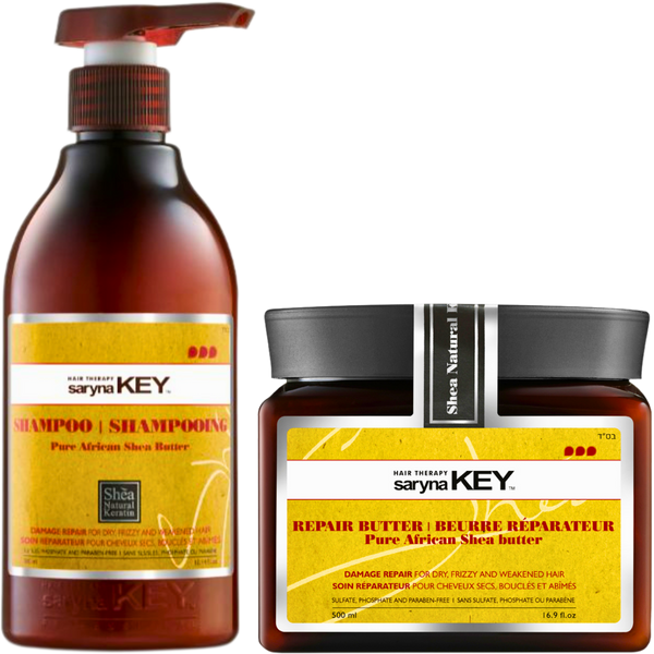 מארזי שי - מסכה לשיער יבש ופגום חמאת שיאה סרינה קיי 500 מ"ל+ שמפו 300 מ"ל מאת סרינה קיי SARYNA KEY | | אידיאלית ל- מסכה לשיער סרינה קיי שיקום שיער | מושלמת ל- {{ product_use_case }}