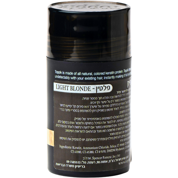 סיבי שיער - סיבי שיער טופיק צבע בלונד בהיר- פלטין 12 גרם מאת טופיק TOPPIK | | אידיאלית ל- טופיק סיבי שיער | מושלמת ל- {{ product_use_case }}