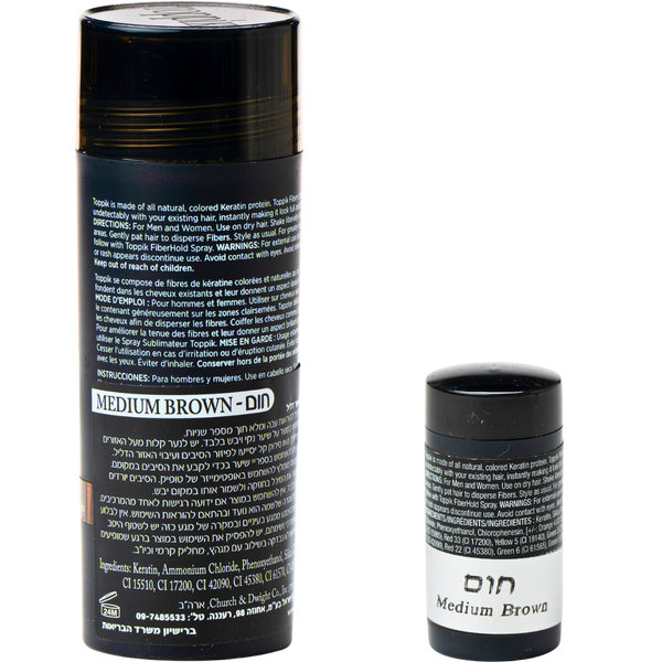 סיבי שיער - סיבי שיער טופיק צבע חום בינוני 27.5 גרם + אריזת נסיעות 3 גרם מתנה מאת טופיק TOPPIK | | אידיאלית ל- טופיק סיבי שיער | מושלמת ל- {{ product_use_case }}