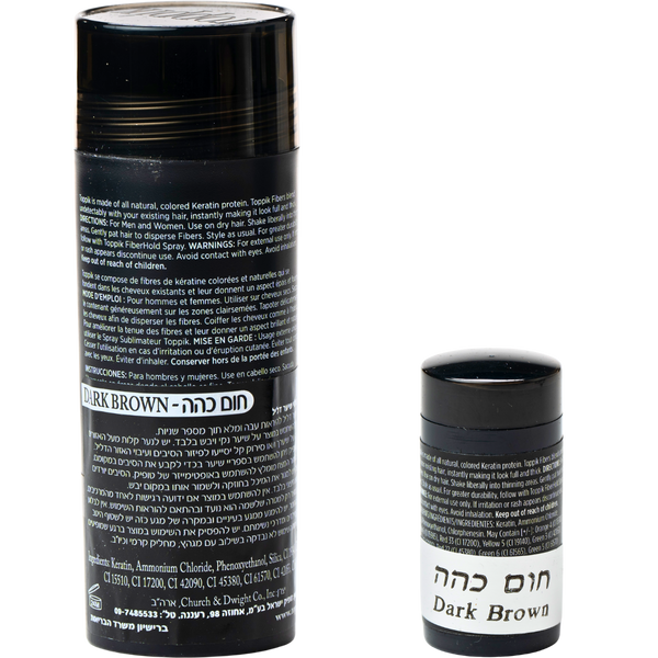 סיבי שיער - סיבי שיער טופיק צבע חום כהה 27.5 גרם + אריזת נסיעות 3 גרם מתנה מאת טופיק TOPPIK | | אידיאלית ל- טופיק סיבי שיער | מושלמת ל- {{ product_use_case }}