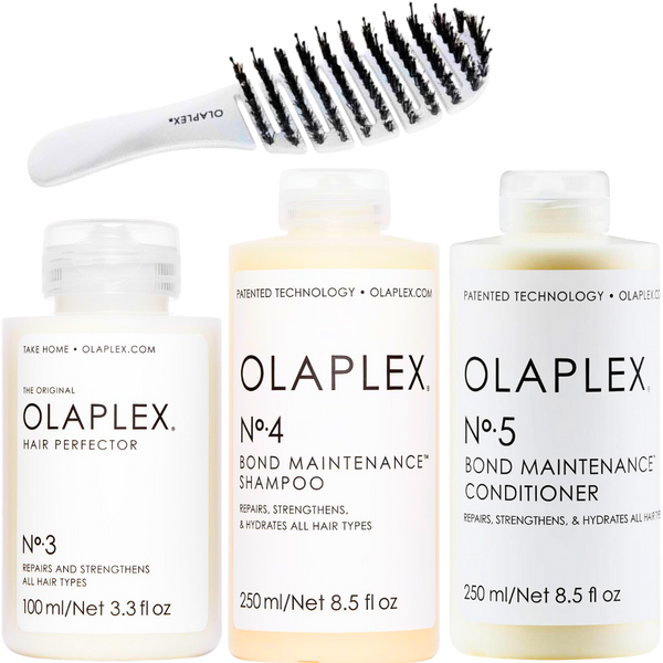 מארזי שי - ערכה מקצועית לשיקום סיב השערה OLAPLEX NO` 3, 4, 5 + מברשת מתנה אולפלקס מאת אולפלקס OLAPLEX | | אידיאלית ל- אולפלקס מארזי שי שיקום שיער | מושלמת ל- {{ product_use_case }}