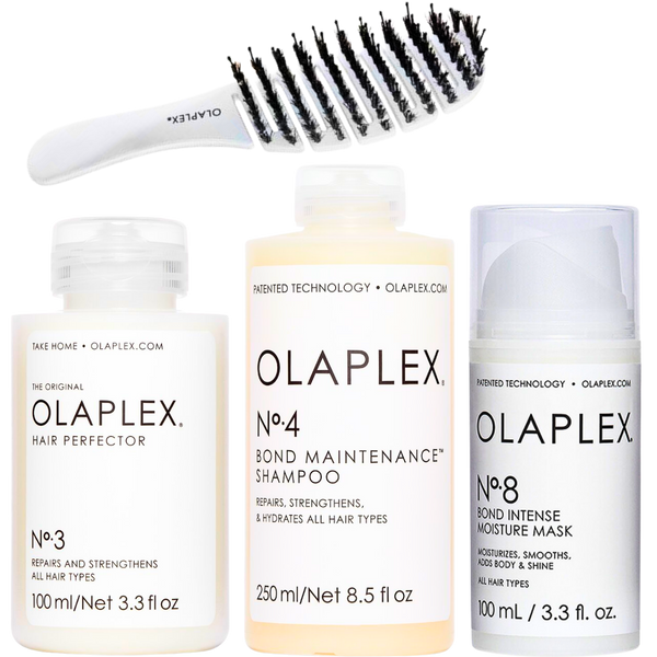 מארזי שי - ערכה מקצועית לכל סוגי השיער OLAPLEX לשמירה וחיזוק סיבי השיער NO` 3, 4, 8 + מברשת מתנה אולפלקס מאת אולפלקס OLAPLEX | | אידיאלית ל- אולפלקס מארזי שי שיקום שיער | מושלמת ל- {{ product_use_case }}