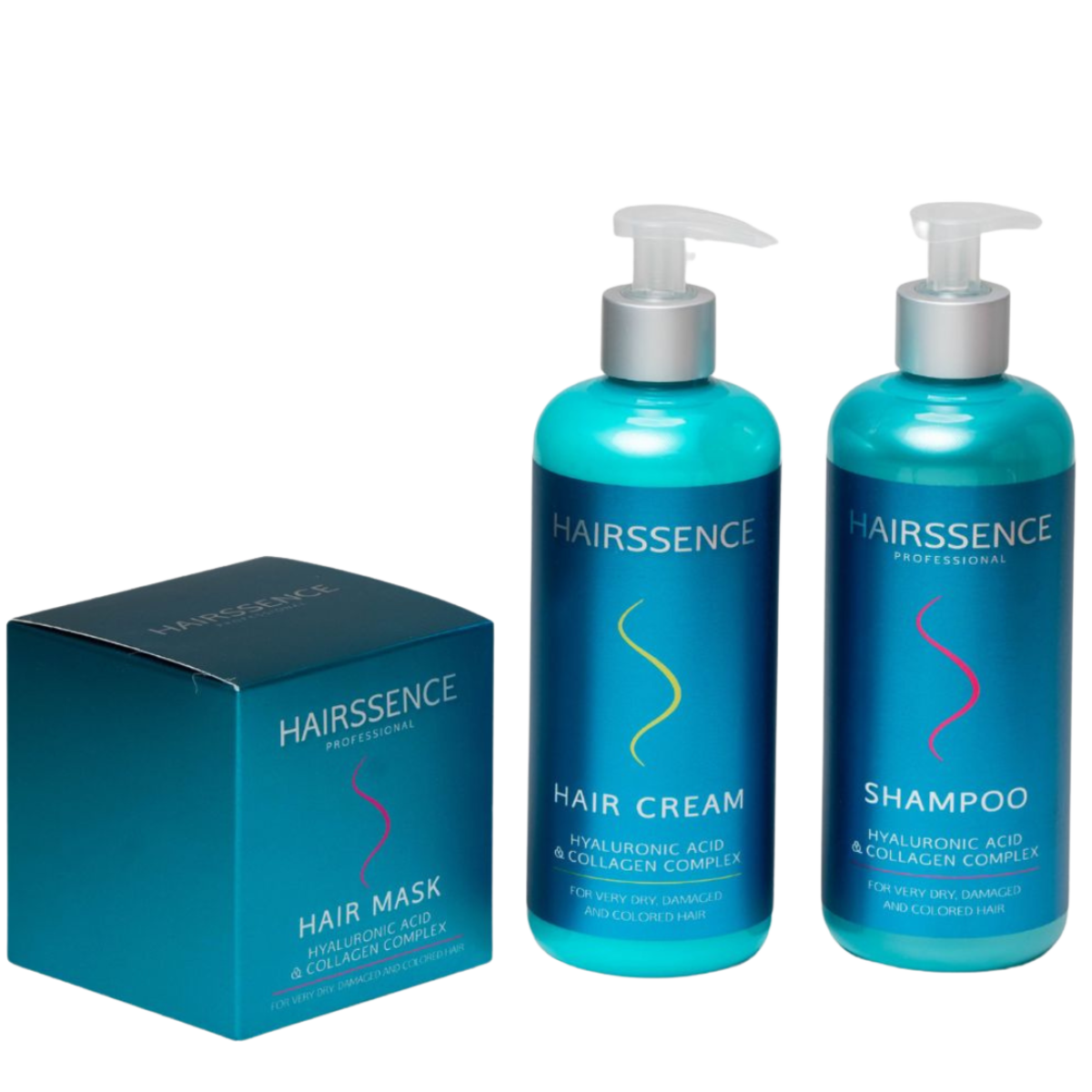 מארזי שי - מארז חגיגי HAIRSSENCE חומצה היאלורונית וקולגן שמפו+ מסכה+ קרם לשיער יבש, פגום וצבוע היירסנס מאת היירסנס Hairssence | | אידיאלית ל- הגנה מהשמש היירסנס מסכה לשיער קרם קרם לחות לשיער שמפו לשיער | מושלמת ל- {{ product_use_case }}