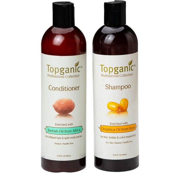 מארזי שי - שמפו + מרכך אובליפיחה TOPGANIC לשיער דק, שביר וצבוע טופגניק 400 מ"ל מאת טופגניק TOPGANIC | | אידיאלית ל- טופגניק מרכך לשיער שמפו לשיער | מושלמת ל- {{ product_use_case }}