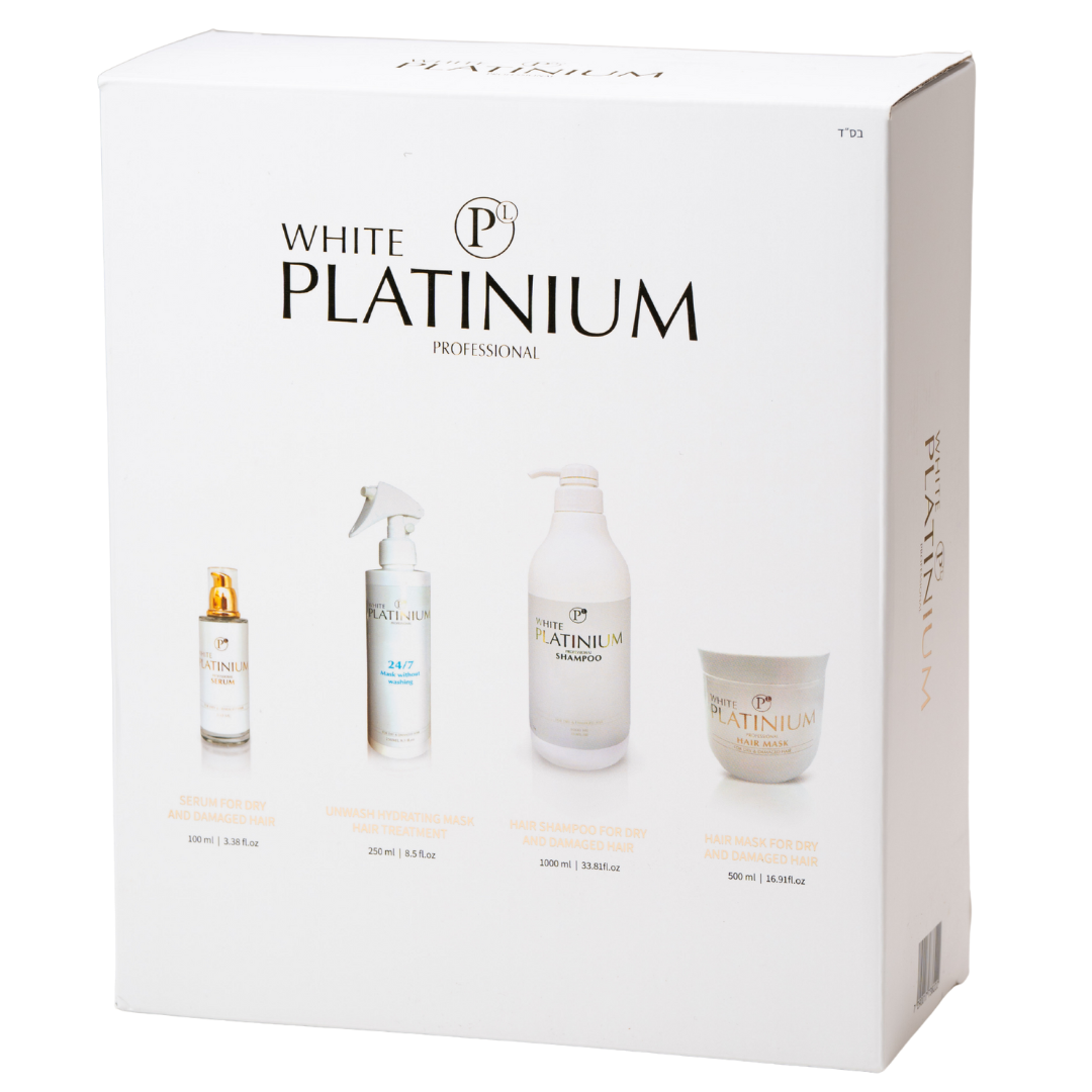 מארזי שי - מארז שיקום לשיער White Platinium שמפו+ מסכה + סרום+ מסכה ללא שטיפה לשיער צבוע, יבש ופגום במיוחד וואיט פלאטינום מאת וואיט פלאטינום White Platinium | | אידיאלית ל- מארזי שי מסכה ללא שטיפה לשיער מסכה לשיער סרום לשיער שמפו לשיער | מושלמת ל- {{ product_use_case }}