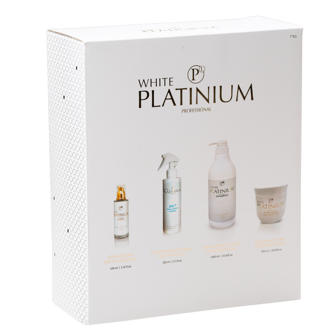 מארזי שי - מארז שיקום לשיער White Platinium שמפו+ מסכה + סרום+ מסכה ללא שטיפה לשיער צבוע, יבש ופגום במיוחד וואיט פלאטינום מאת וואיט פלאטינום White Platinium | | אידיאלית ל- מארזי שי מסכה ללא שטיפה לשיער מסכה לשיער סרום לשיער שמפו לשיער | מושלמת ל- {{ product_use_case }}