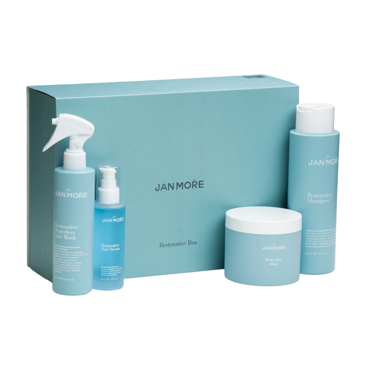 מארזי שי - מארז RESTORATIVE Premium שמפו, מסכה, סרום ומסכה ללא שטיפה JAN MORE מאת ז׳אן מור JAN MOŔE | | אידיאלית ל- ז׳אן מור מארזי שי מסכה ללא שטיפה לשיער מסכה לשיער סרום לשיער סרום נגד נשירה שיקום שיער שמפו לשיער שמפו נגד הנשירה שמפו נגד נשירה | מושלמת ל- {{ product_use_case }}