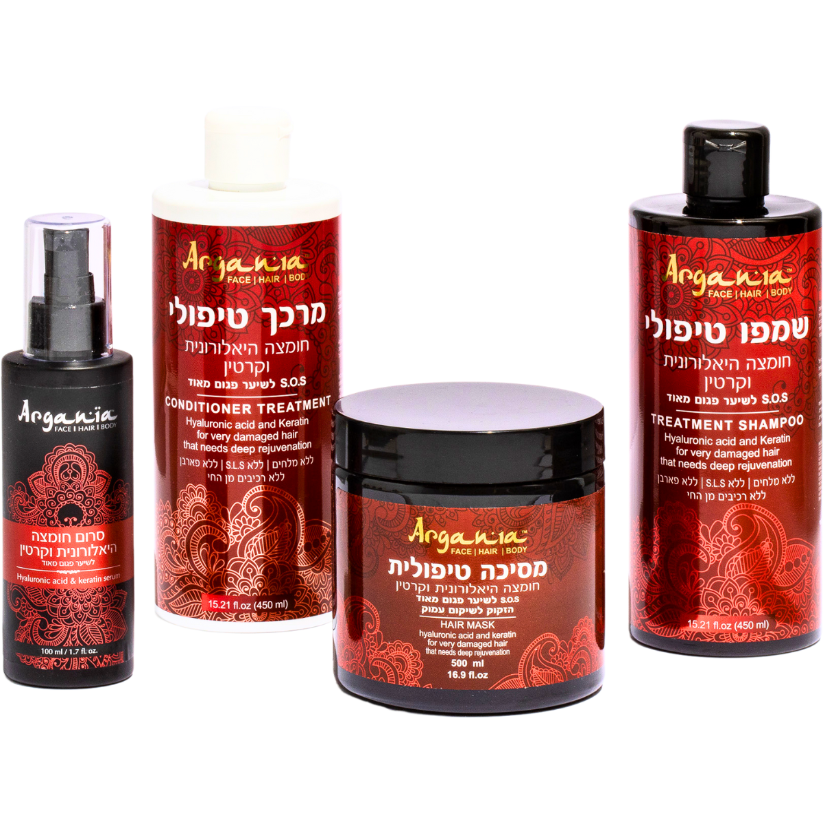 מארזי שי - מארז ARGANIA חומצה היאלורונית וקרטין שמפו, מרכך, מסכה וסרום לשיער פגום מאוד ארגניה מאת ארגניה ARGANIA | | אידיאלית ל- ארגניה מארזי שי | מושלמת ל- {{ product_use_case }}
