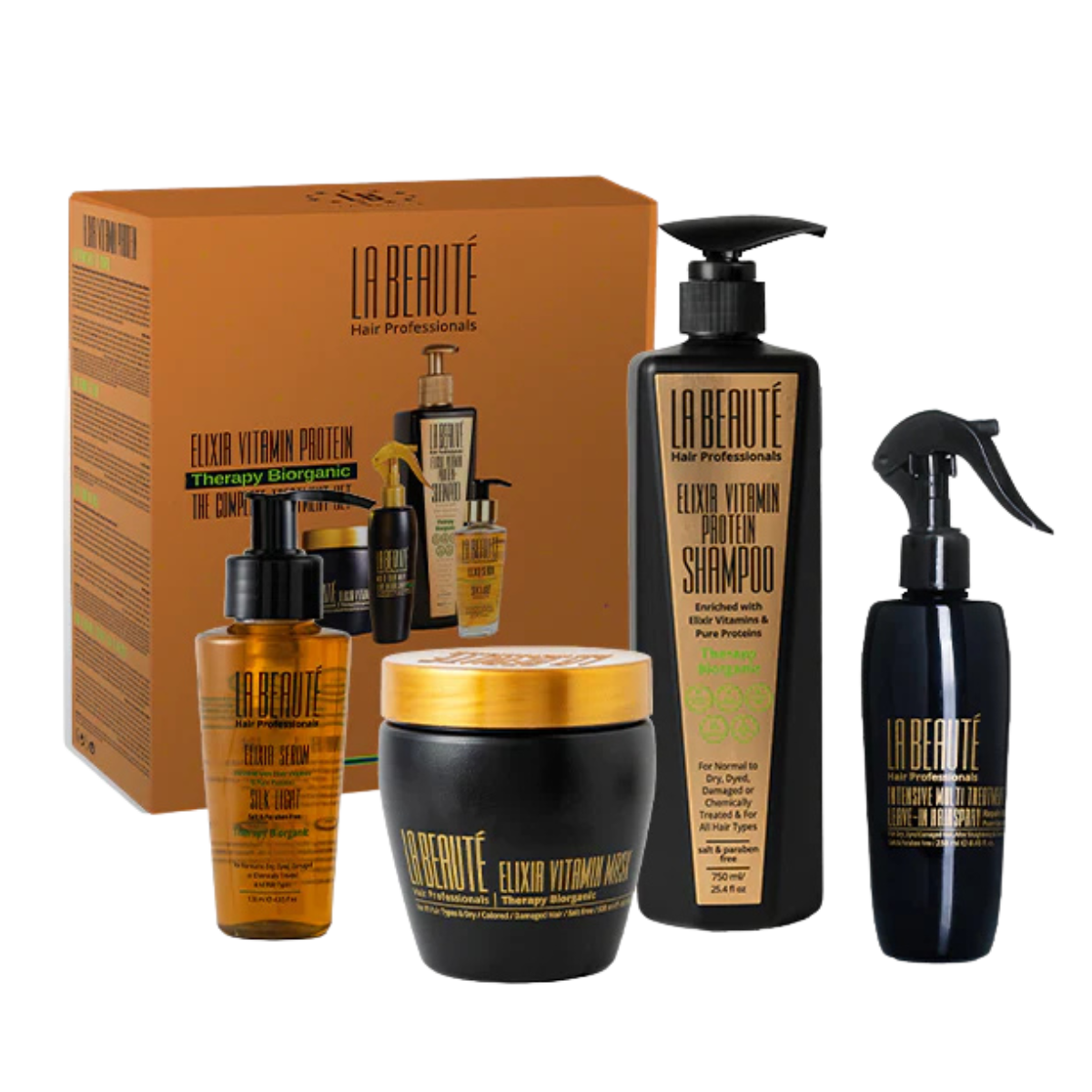 מארזי שי - מארז חגיגי אלקסיר ELIXIR לה בוטה שמפו+מסכה+סרום ומסכה ללא שטיפה לשיער מאת לה בוטה LA BEAUTE | | אידיאלית ל- הגנה מהשמש לה בוטה מארזי שי שיקום שיער | מושלמת ל- {{ product_use_case }}