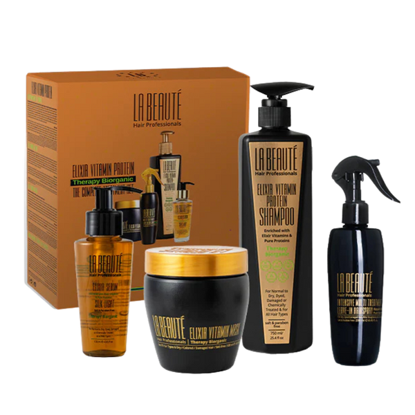 מארזי שי - מארז חגיגי אלקסיר ELIXIR לה בוטה שמפו+מסכה+סרום ומסכה ללא שטיפה לשיער מאת לה בוטה LA BEAUTE | | אידיאלית ל- הגנה מהשמש לה בוטה מארזי שי שיקום שיער | מושלמת ל- {{ product_use_case }}